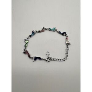 Silver Tone Footprint Charm Bracelet Abalone Shell Inlay‎ Heart Accent